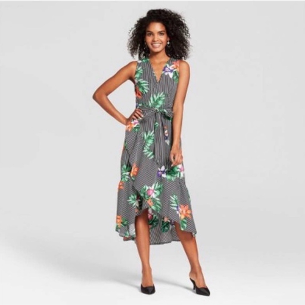 NWT Who What Wear Black Floral High Low Dress